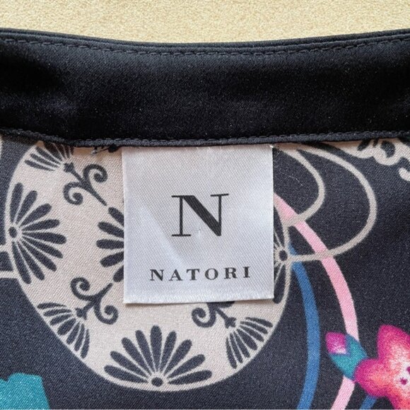 Natori Black Asian Floral Long Sleeve Kaftan Nightgown Dress - Small / Medium - Picture 6 of 10